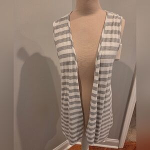 Gray and White Striped Open Vest